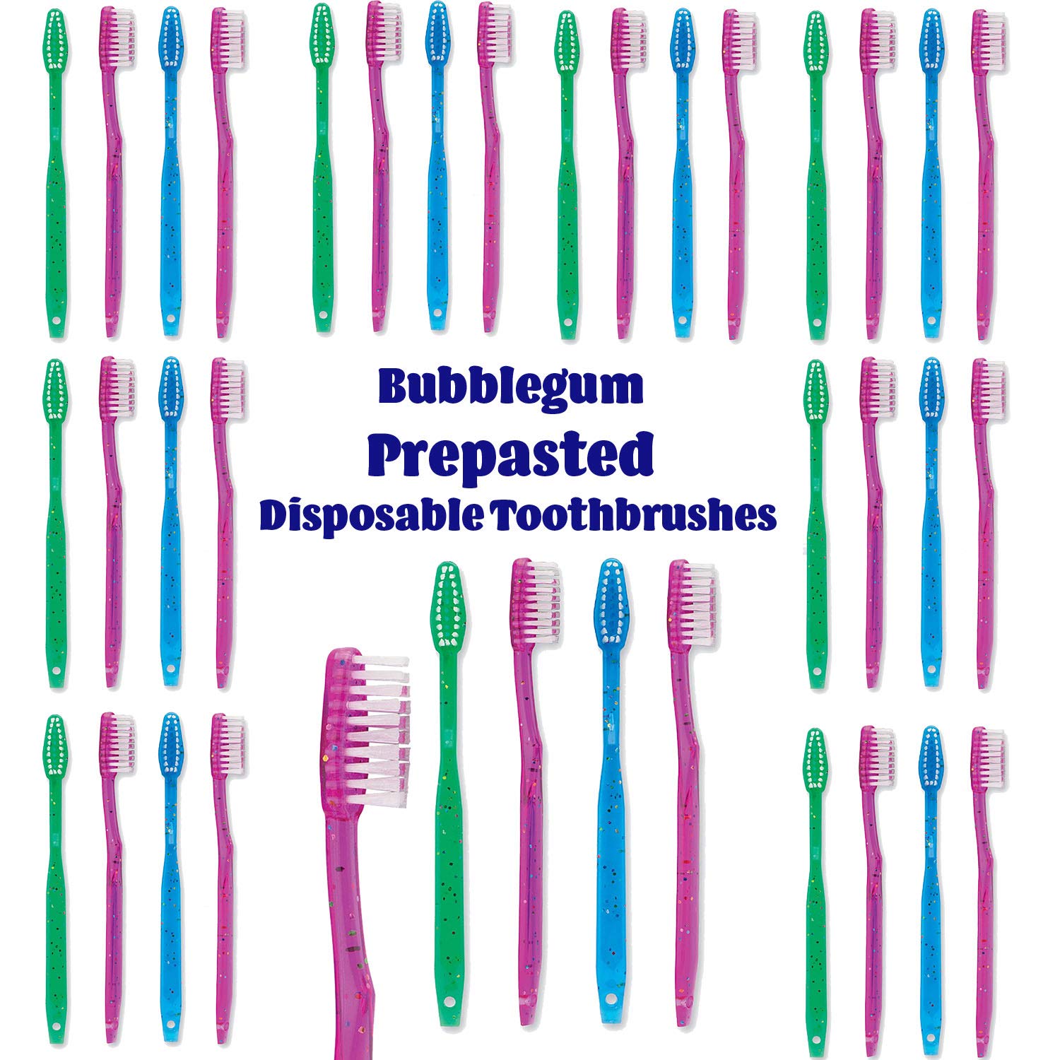 Kid-friendly bubblegum sparkle toothbrushes in 36-pack packaging