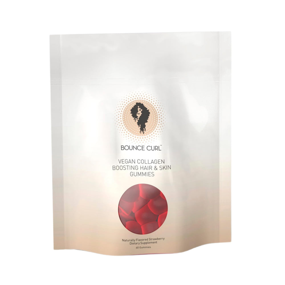 Bounce Curl Vegan Collagen Boosting Gummies bottle with strawberry flavor
