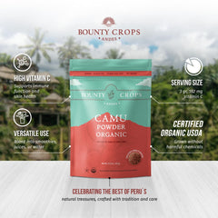 Close-up of vibrant Camu Camu powder texture
