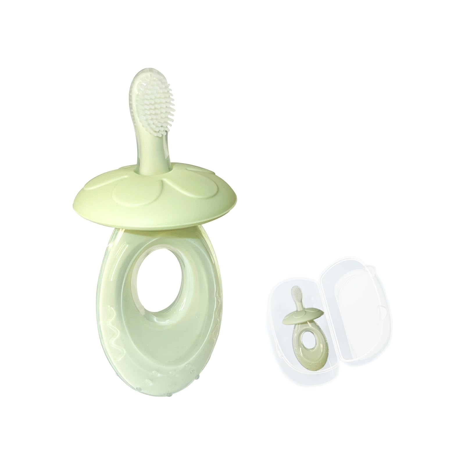 Close-up of BOVELLA baby toothbrush and teether silicone design