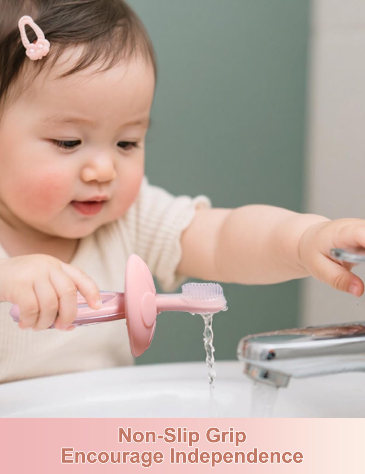 Adjustable safety shield on baby toothbrush