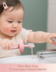 Adjustable safety shield on baby toothbrush