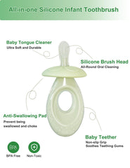 Silicone baby toothbrush close-up with soft bristles