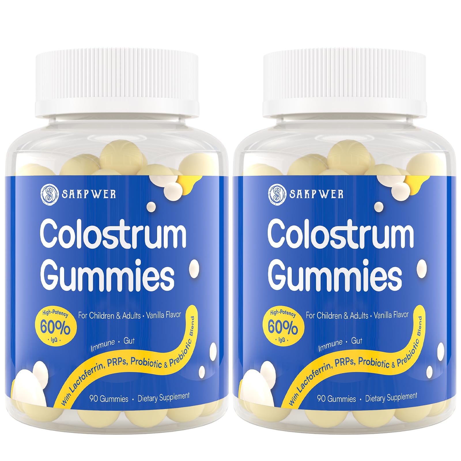 Bottle of Bovine Colostrum Gummies with vanilla flavor