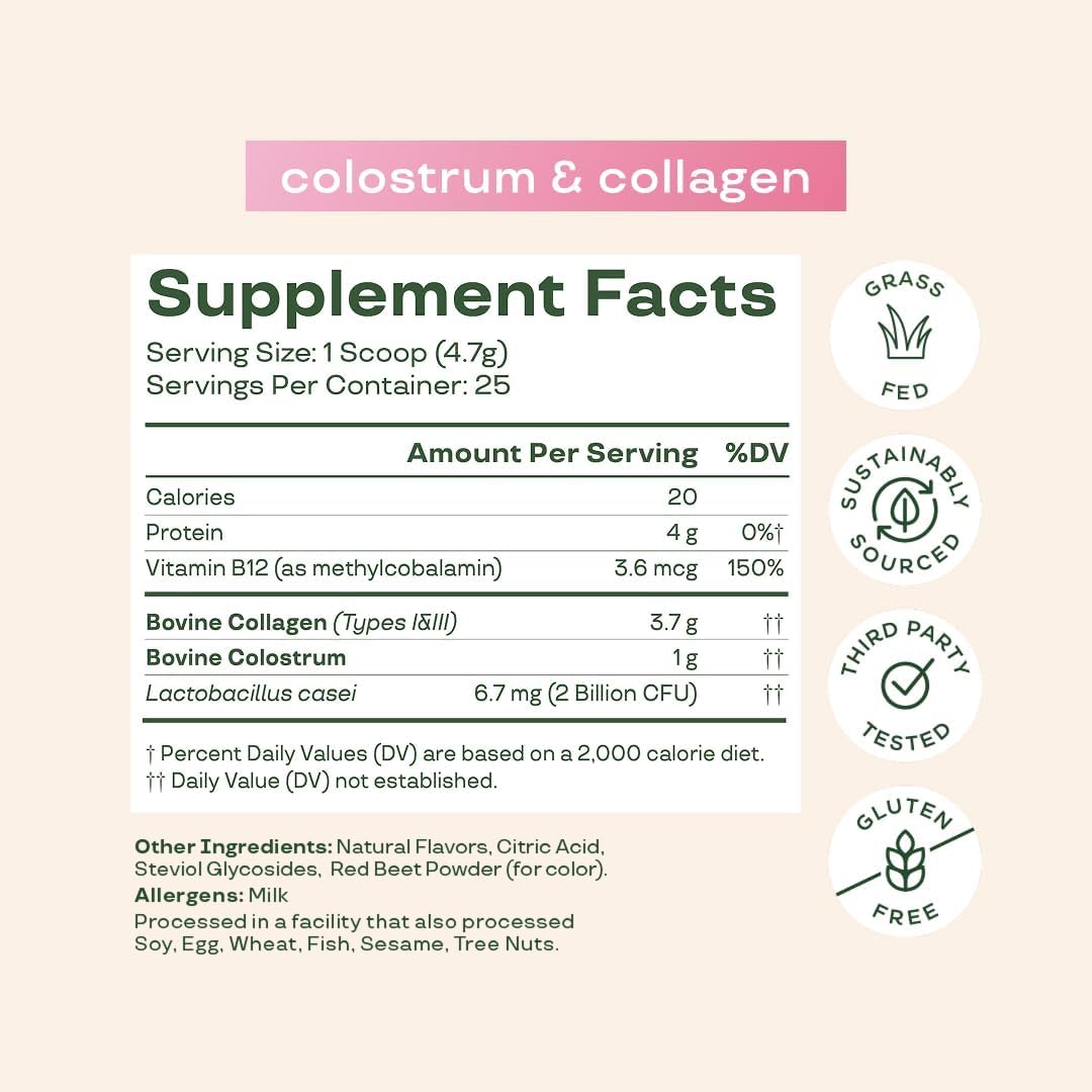 Probiotics and colostrum ingredients close-up