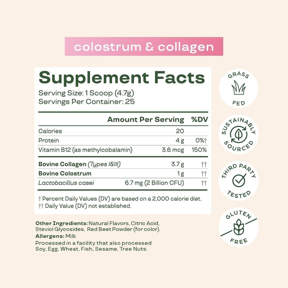 Probiotics and colostrum ingredients close-up