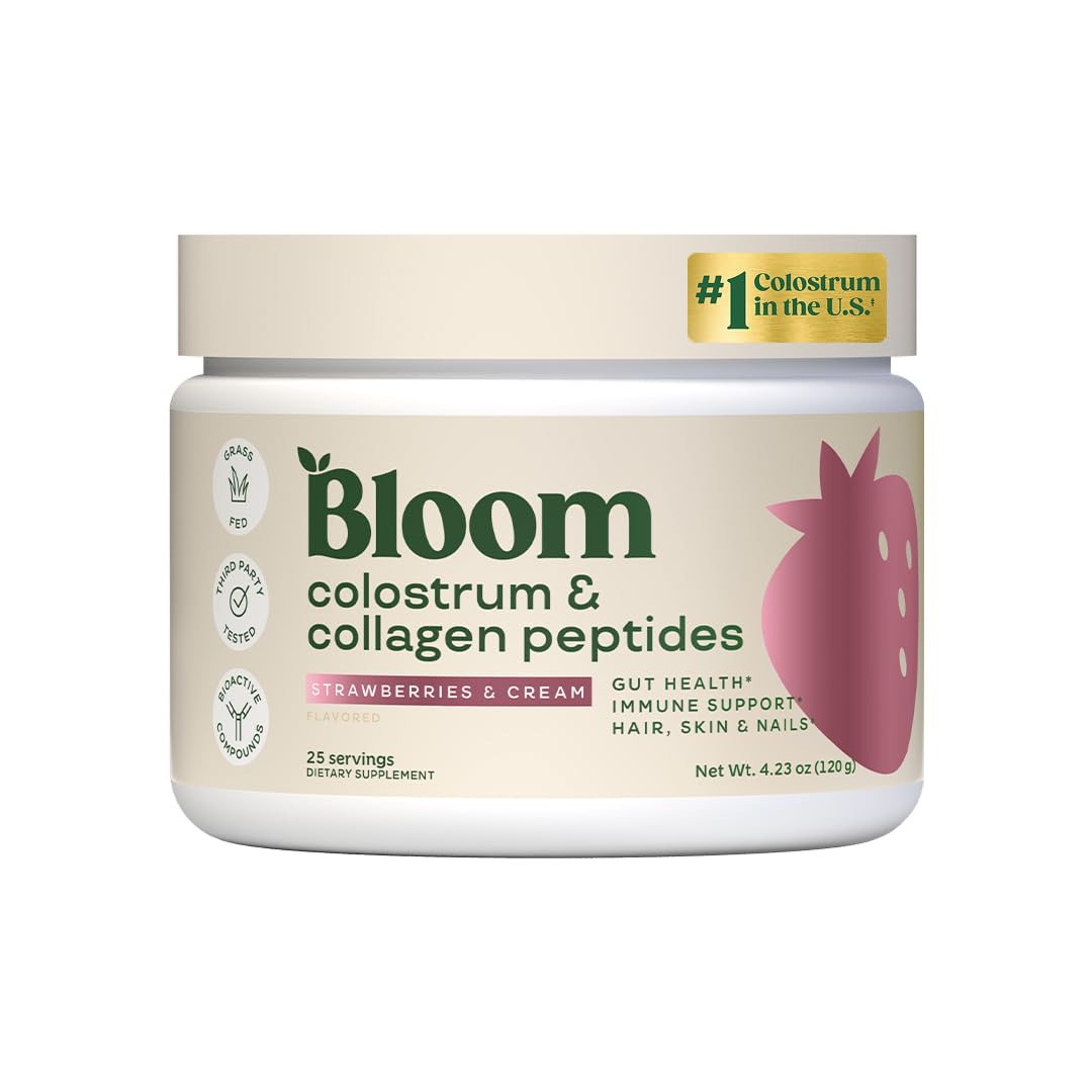 Bloom Nutrition Bovine Colostrum Powder Strawberry – front view