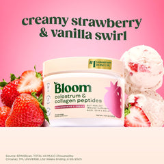 Close-up of strawberry flavored colostrum powder texture