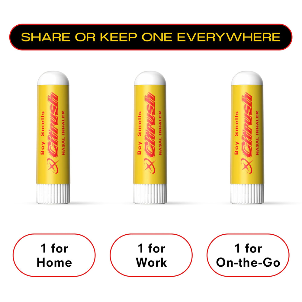 3-pack of Boy Smells Citrus Sniffer Nasal Sticks arranged together