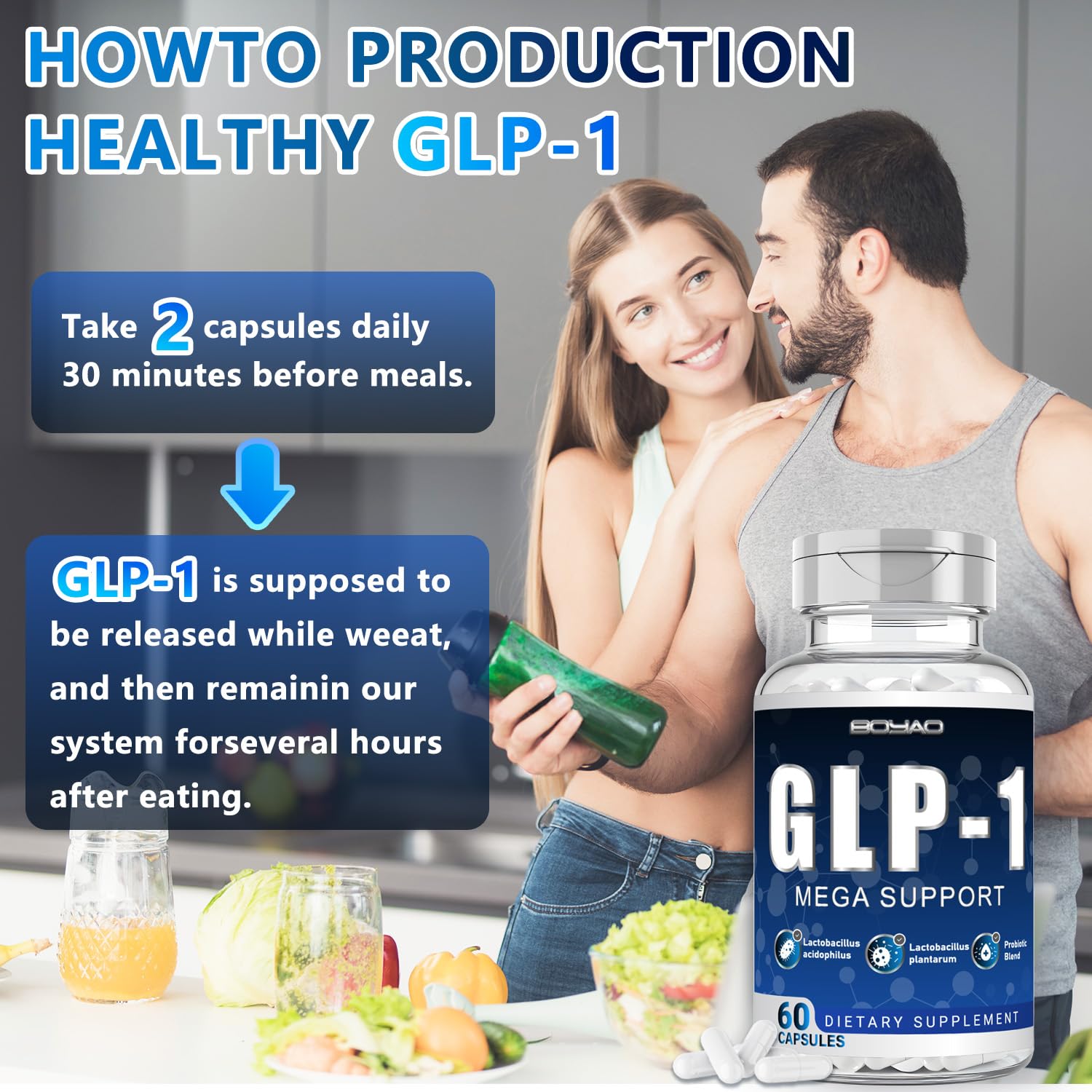 BOYAO GLP-1 bottle on desk with reminder promotes consistent gut health support.
