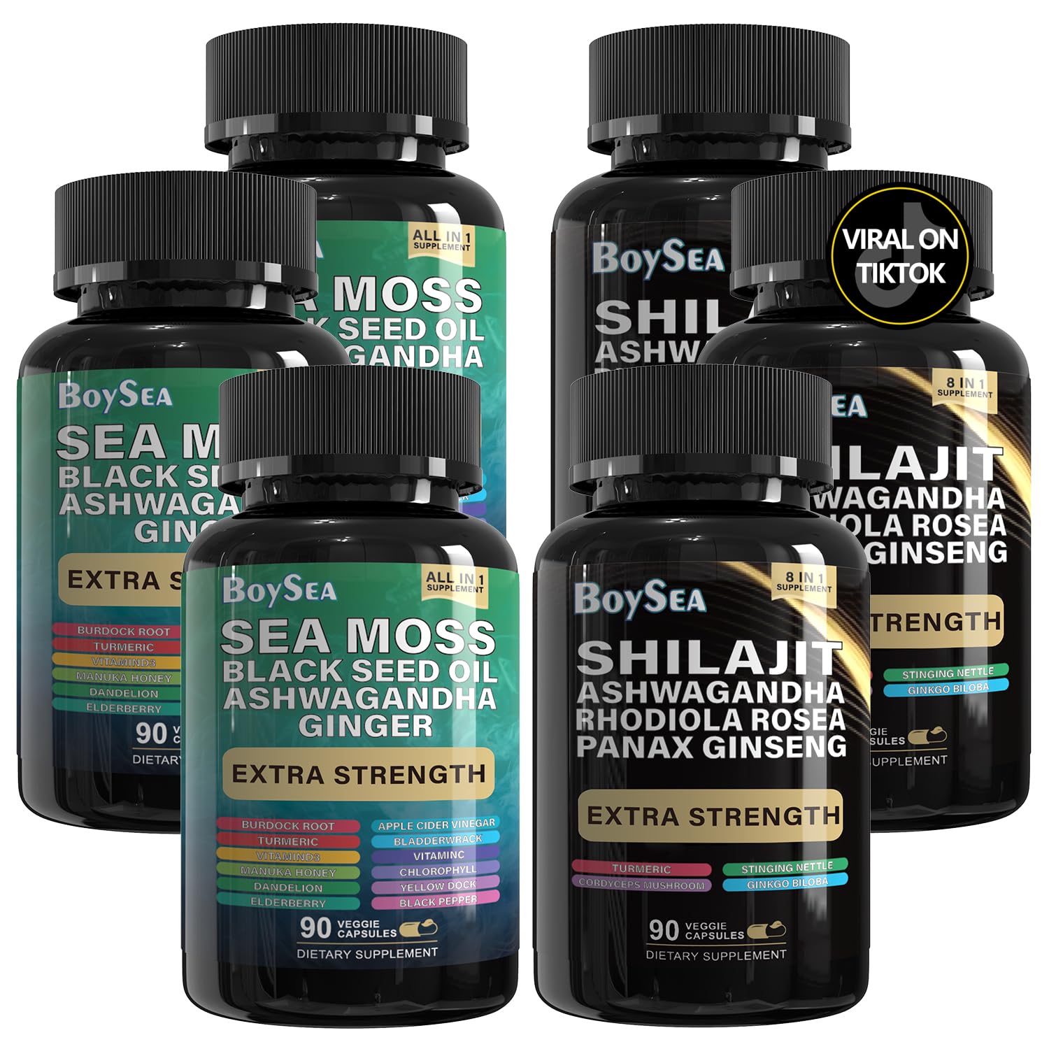 Boysea Shilajit and Sea Moss Bundle bottles side by side