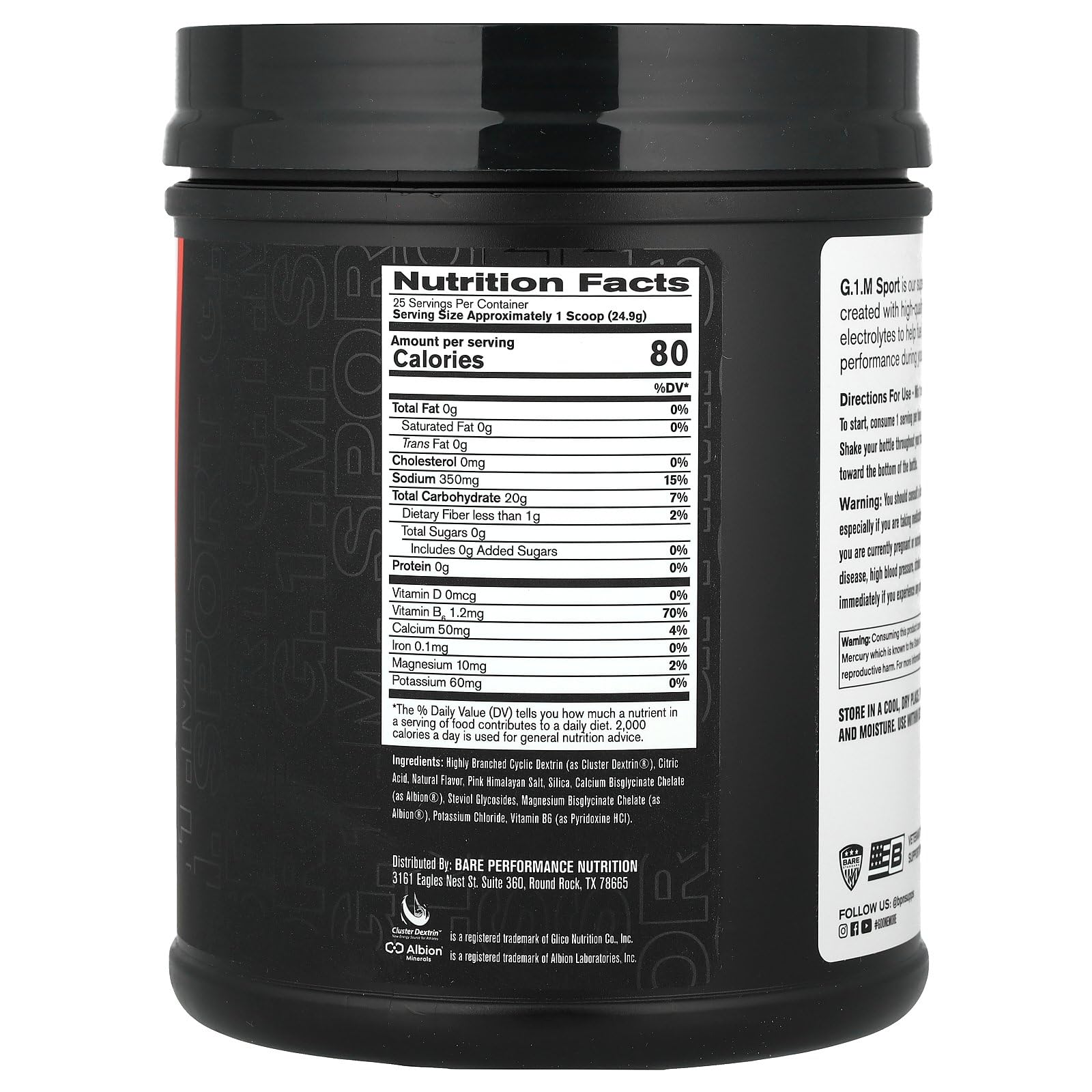 BPN G.1.M Salted Watermelon 25 servings bottle back nutrition label