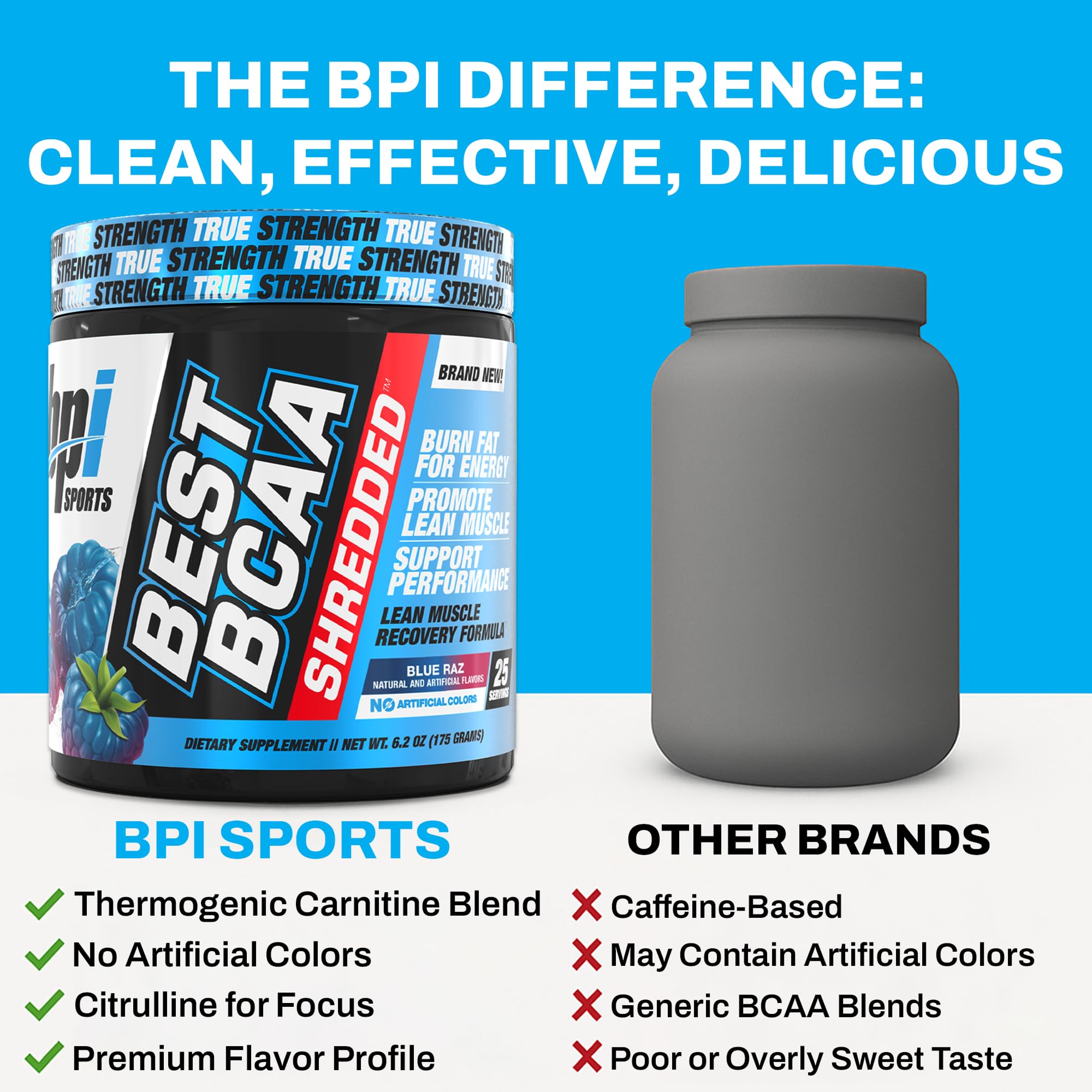 Brand logo and caffeine-free claim for BCAA Shredded