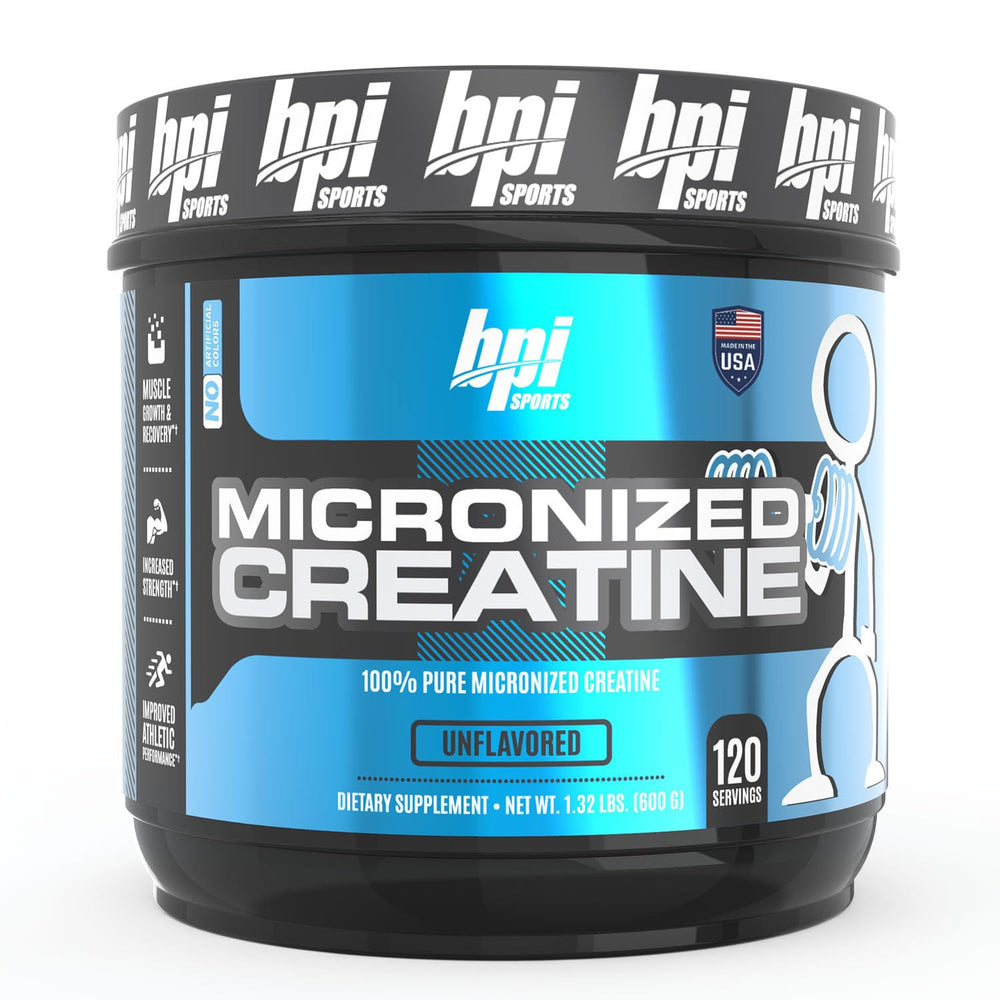 BPI Sports Micronized Creatine bottle with scoop