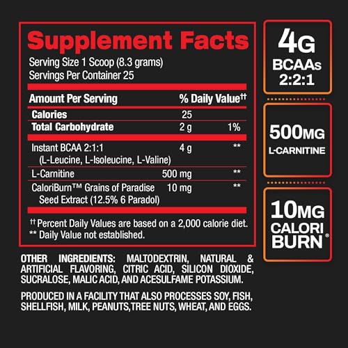Nutrition label of BPI Best BCAA Shredded caffeine-free formula