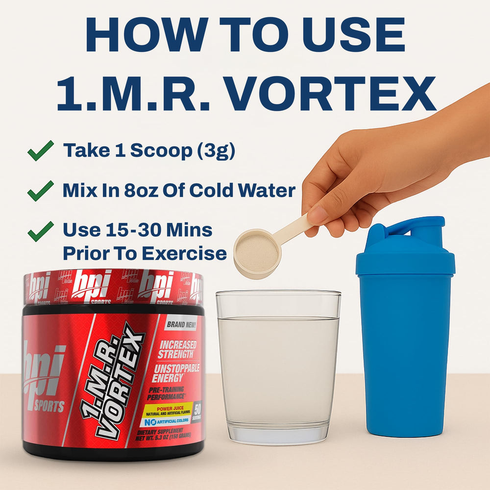 BPI Sports 1.M.R Vortex endurance graphic suggests enhanced stamina during cardio and lifting