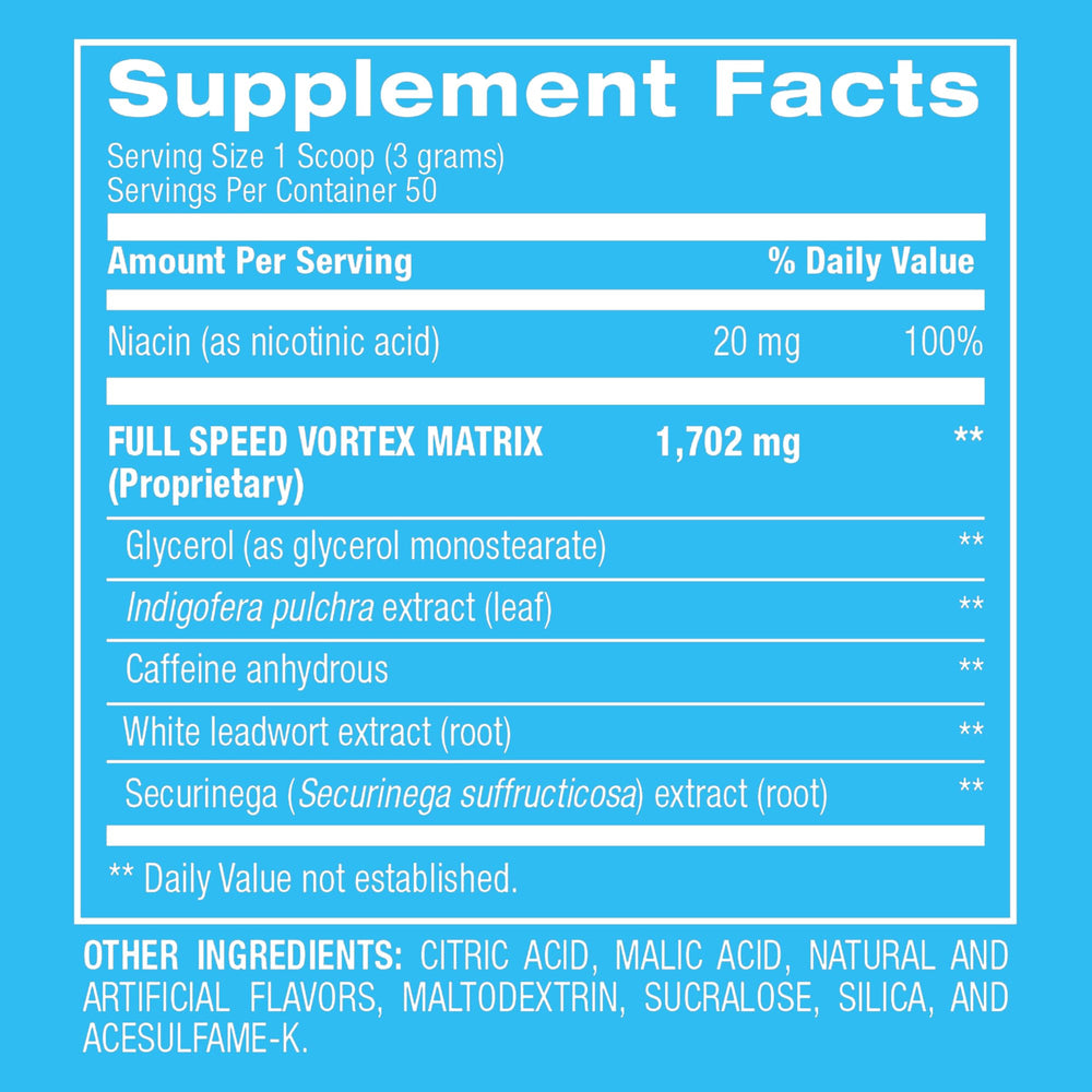 BPI Sports 1.M.R Vortex caffeine ingredient emphasizes fast-acting energy for workouts