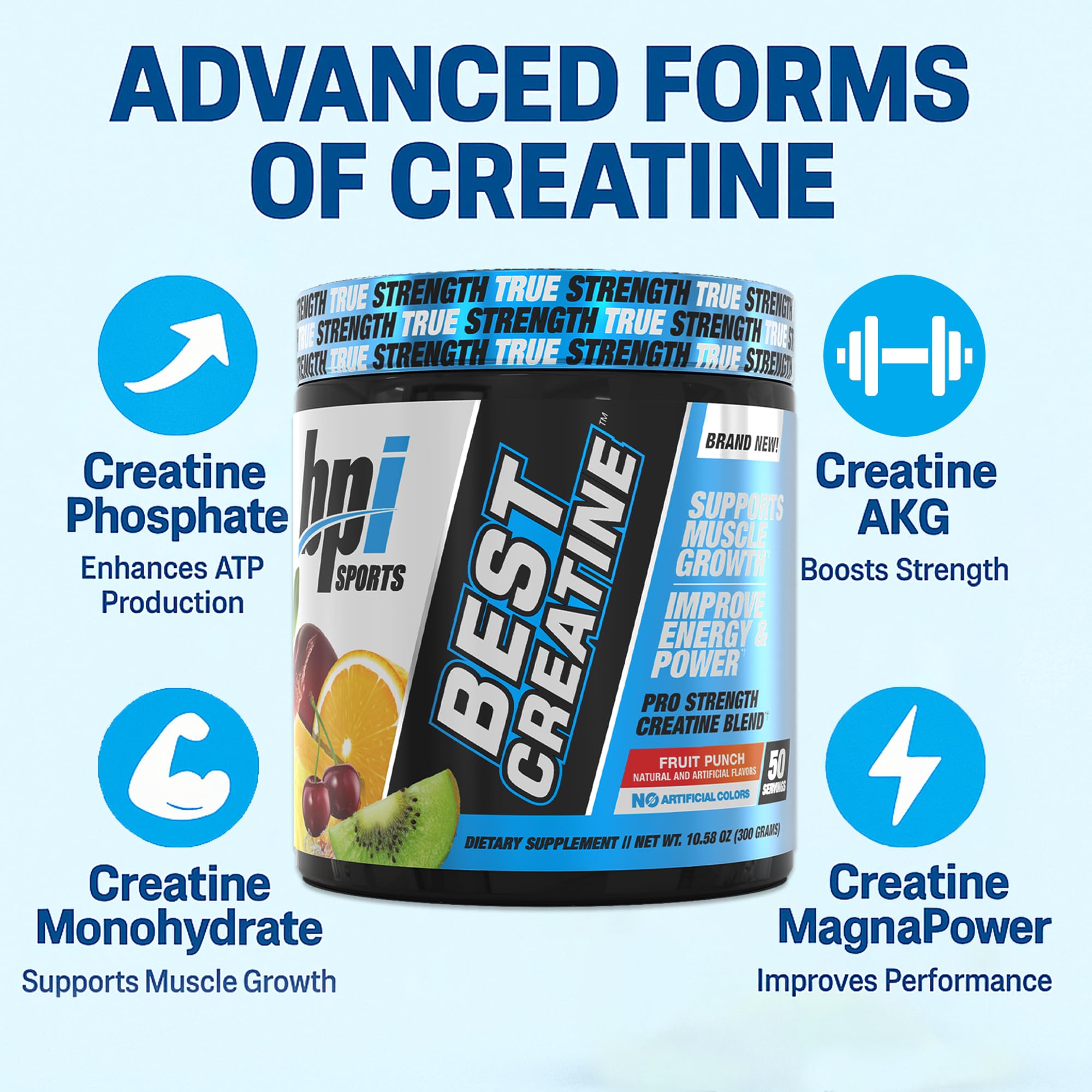 Ingredients panel showing six forms of creatine