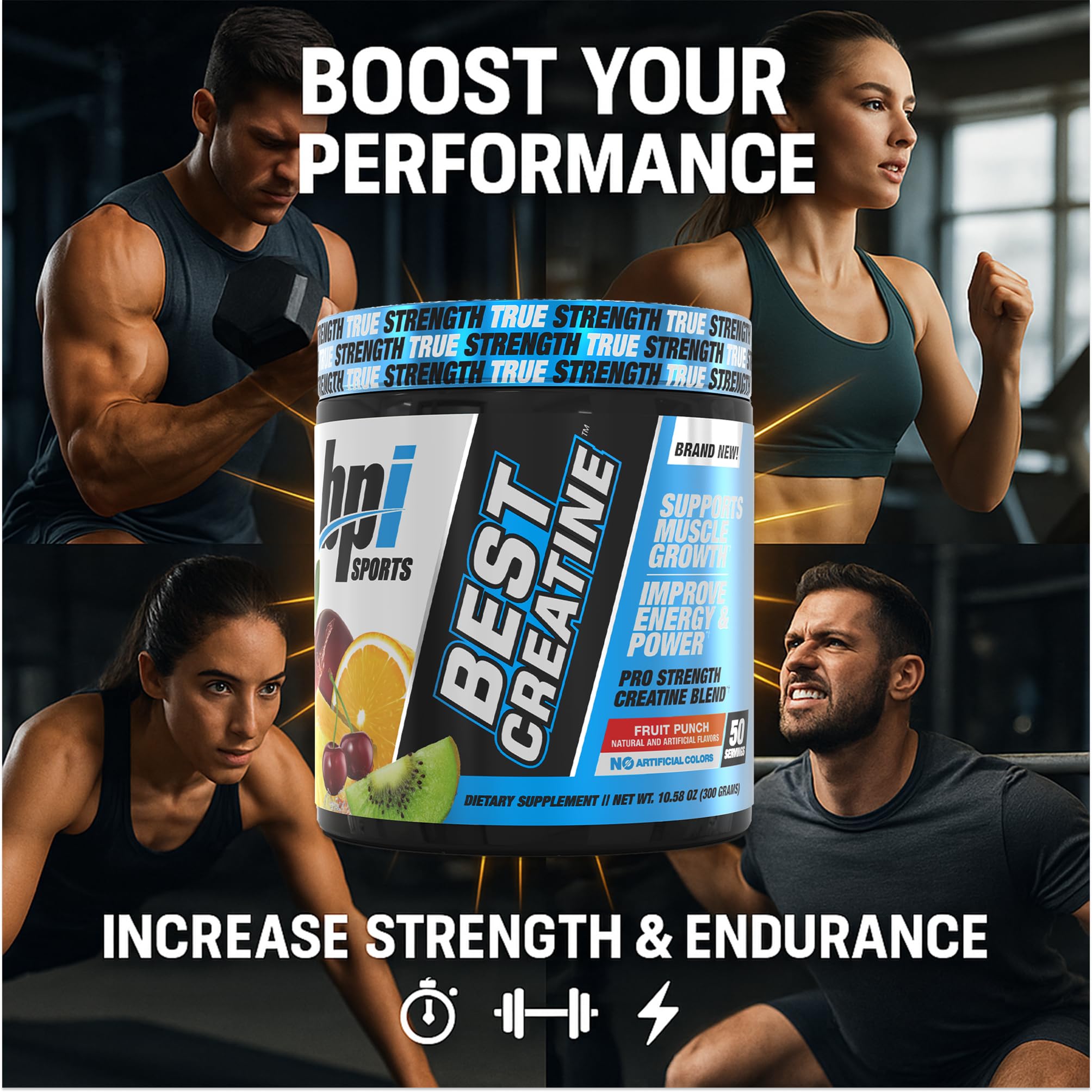 Creatine powder in a scoop