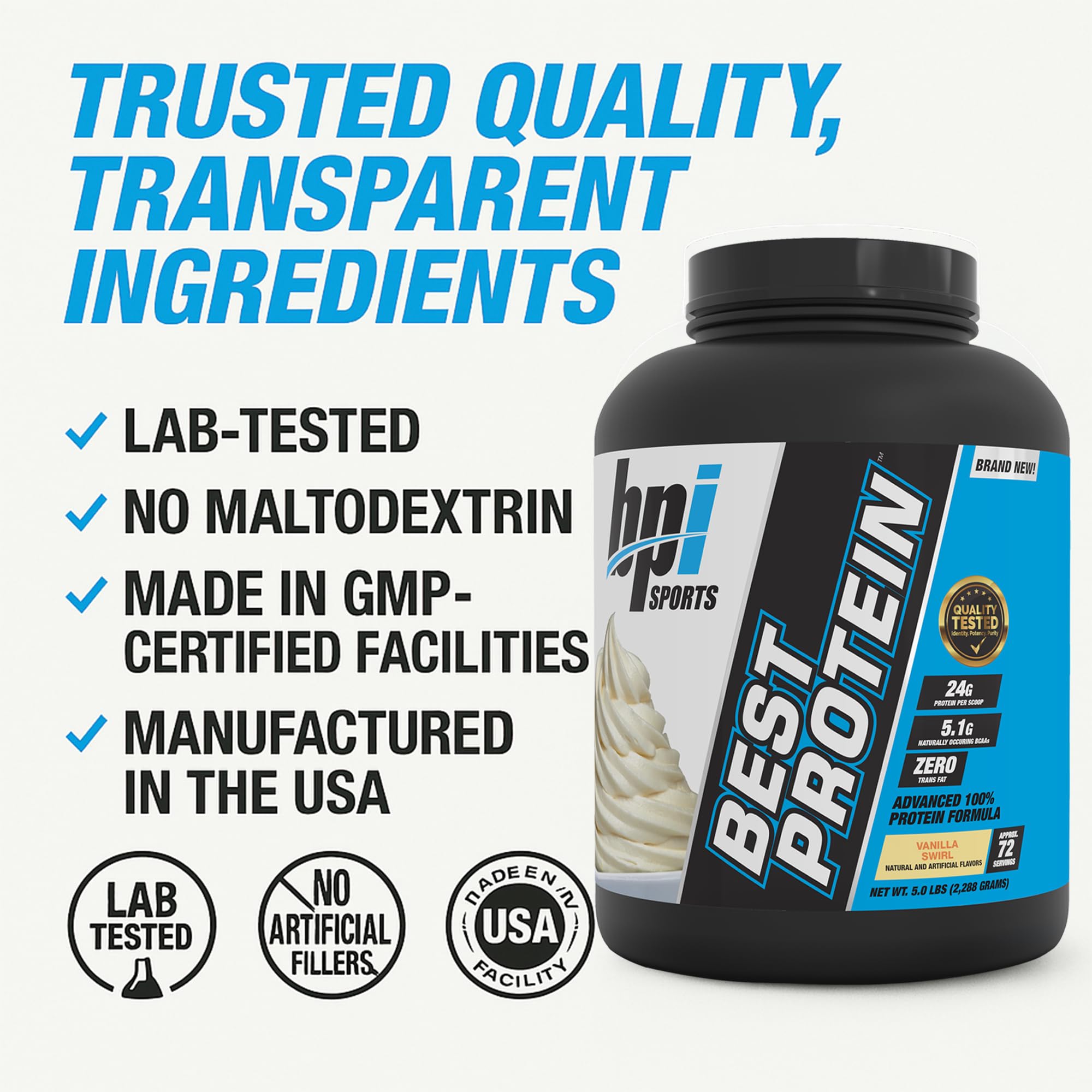 BPI Sports Best Protein with BCAAs per scoop for recovery and muscle support