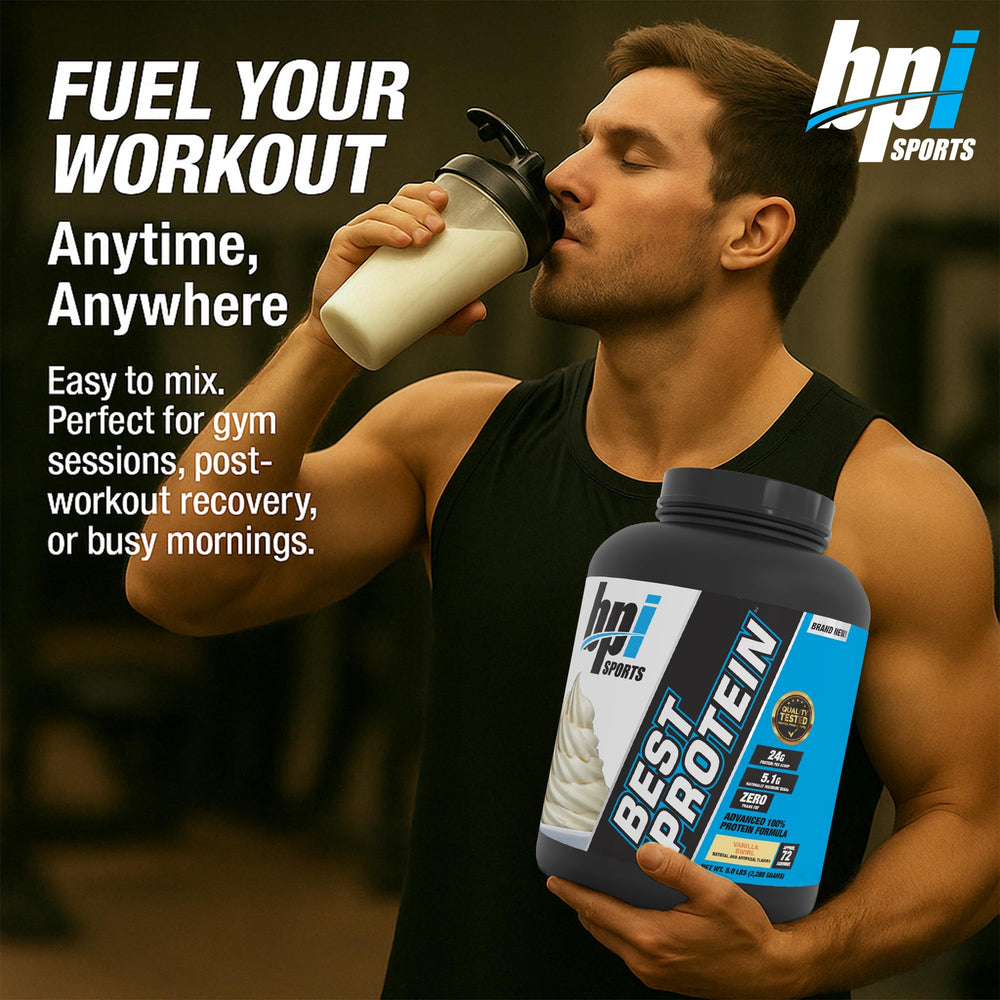 BPI Sports Best Protein shake in glass showing smooth texture and creaminess