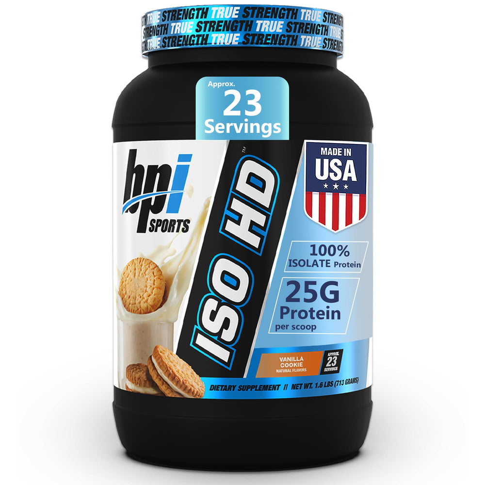 BPI Sports ISO HD scoop demonstrates fast-absorbing whey for post-workout recovery.