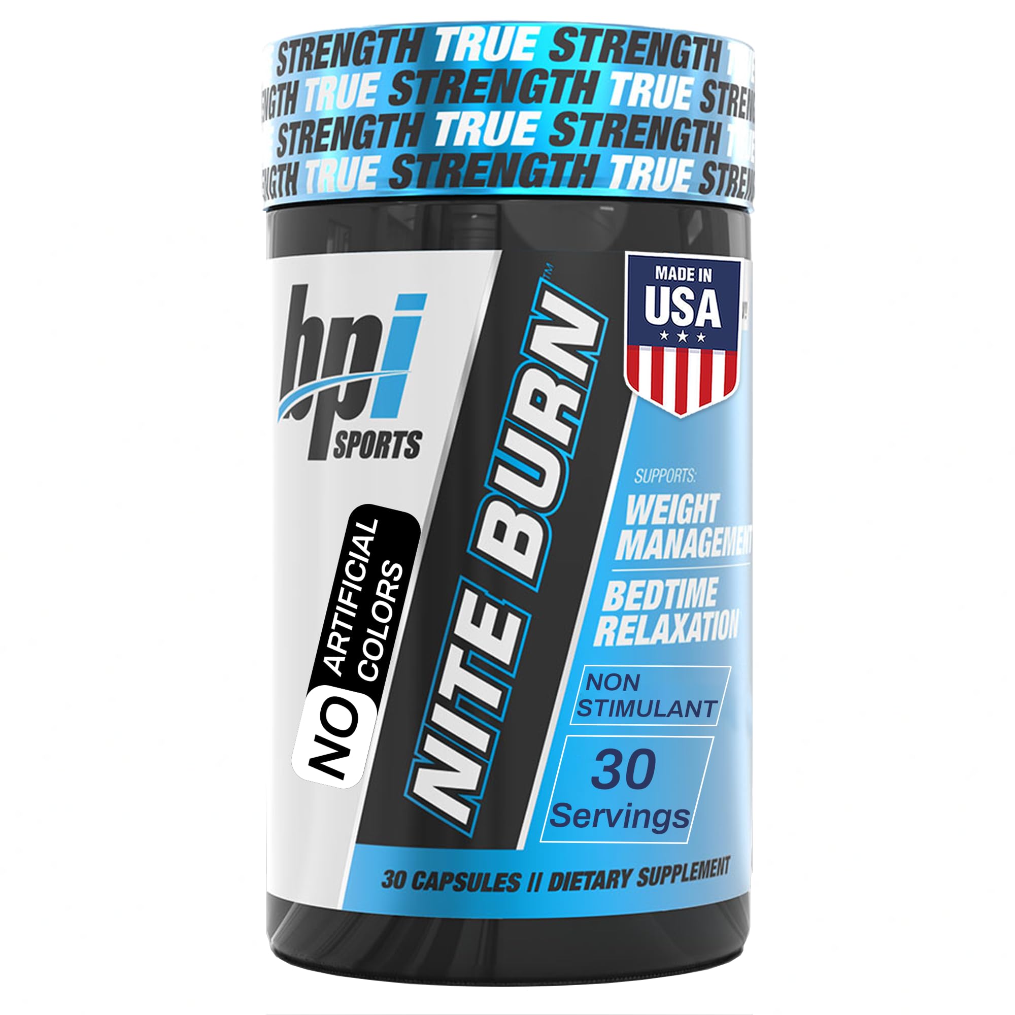 Bottle of BPI Sports Nite Burn nighttime fat burner with label visible