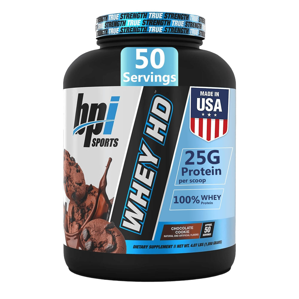 BPI Sports Whey HD tub front view for post-workout fueling with 25g protein