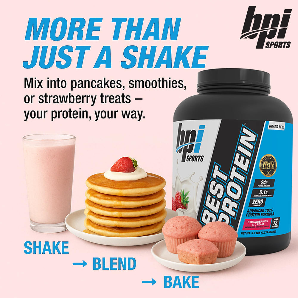 Close-up of powder texture reveals fine, easily mixable protein powder.