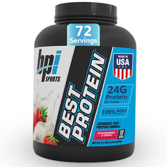 BPI Sports Best Protein bottle (Strawberries and Cream) supports post-workout recovery and lean muscle.