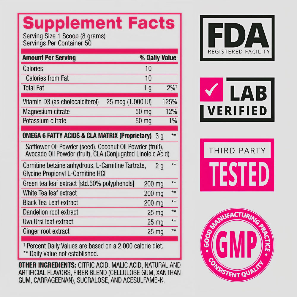 BPI Sports CLA + Carnitine Shredded bottle back view highlighting ingredients and servings