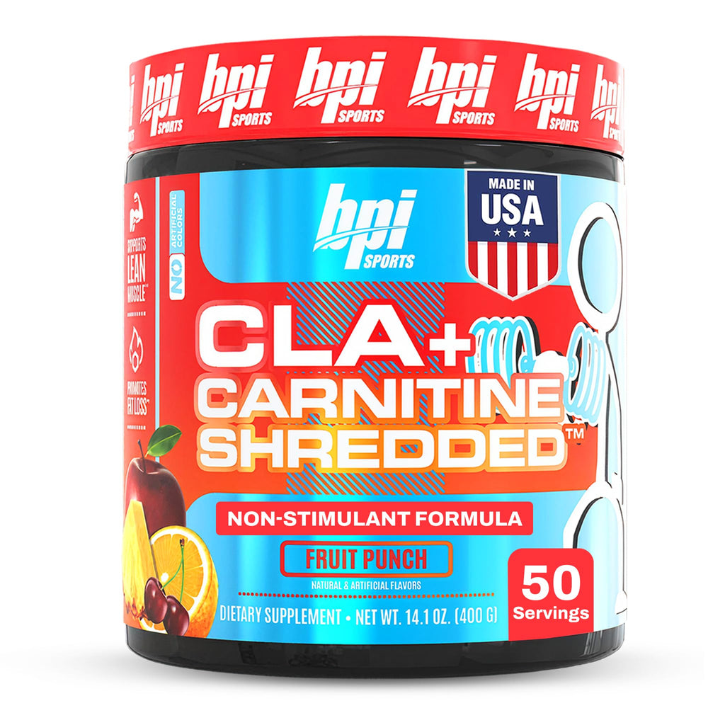 BPI Sports CLA + Carnitine Shredded scoop resting beside bottle for convenient serving