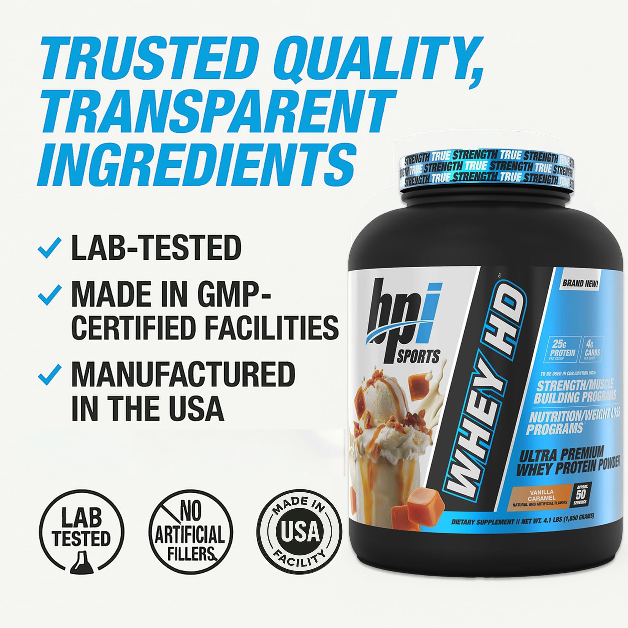 BPI Sports Whey HD enzyme blend icon hints digestion support.