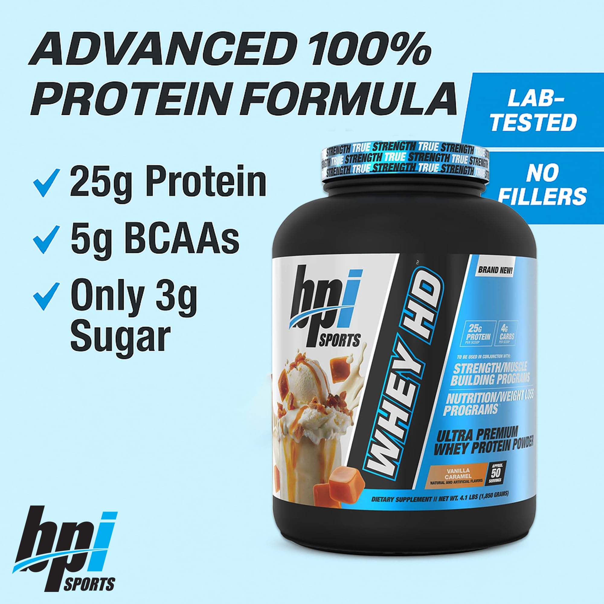 BPI Sports Whey HD shake glass showcases post-workout recovery drink.