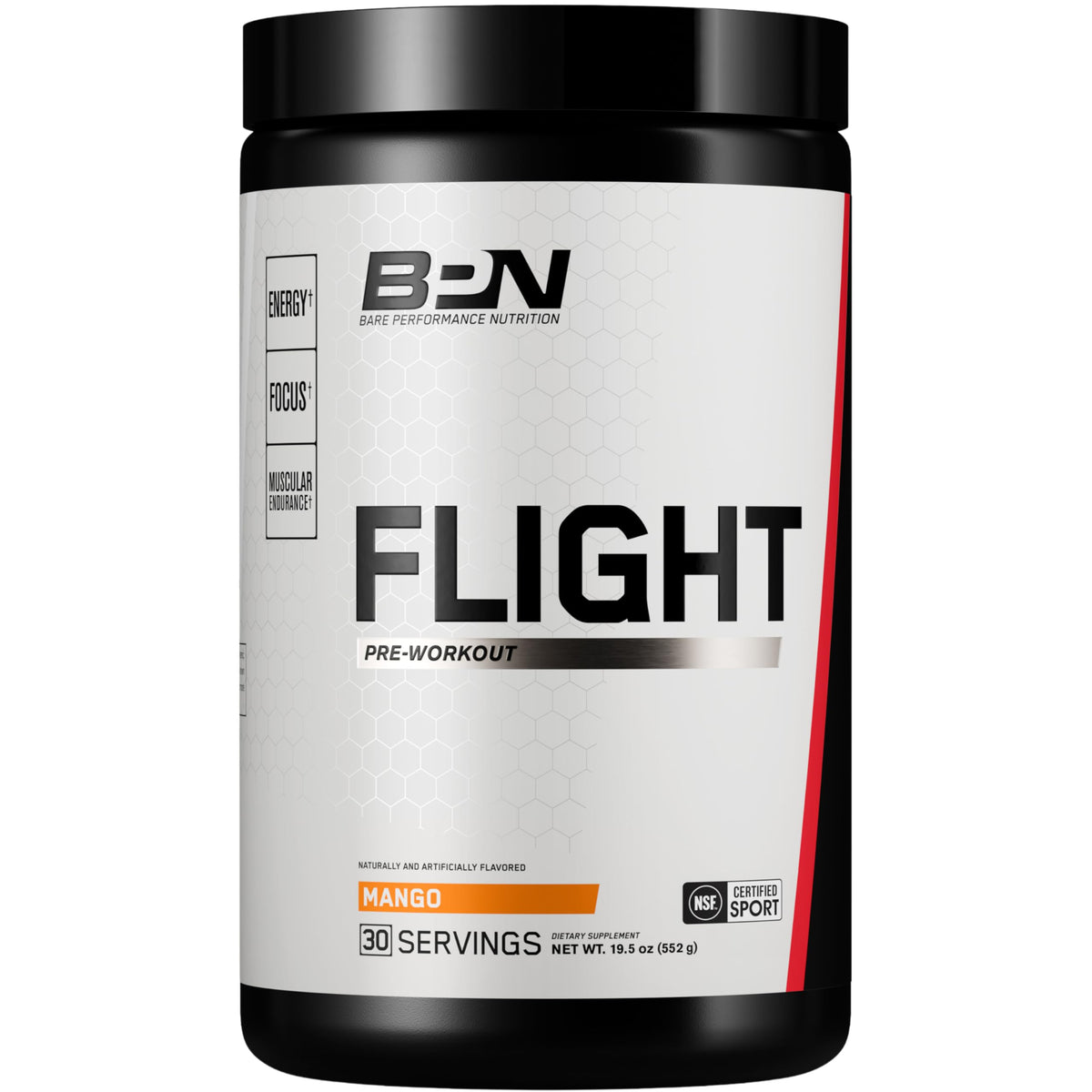 BPN Flight Pre Workout Mango flavor bottle front view