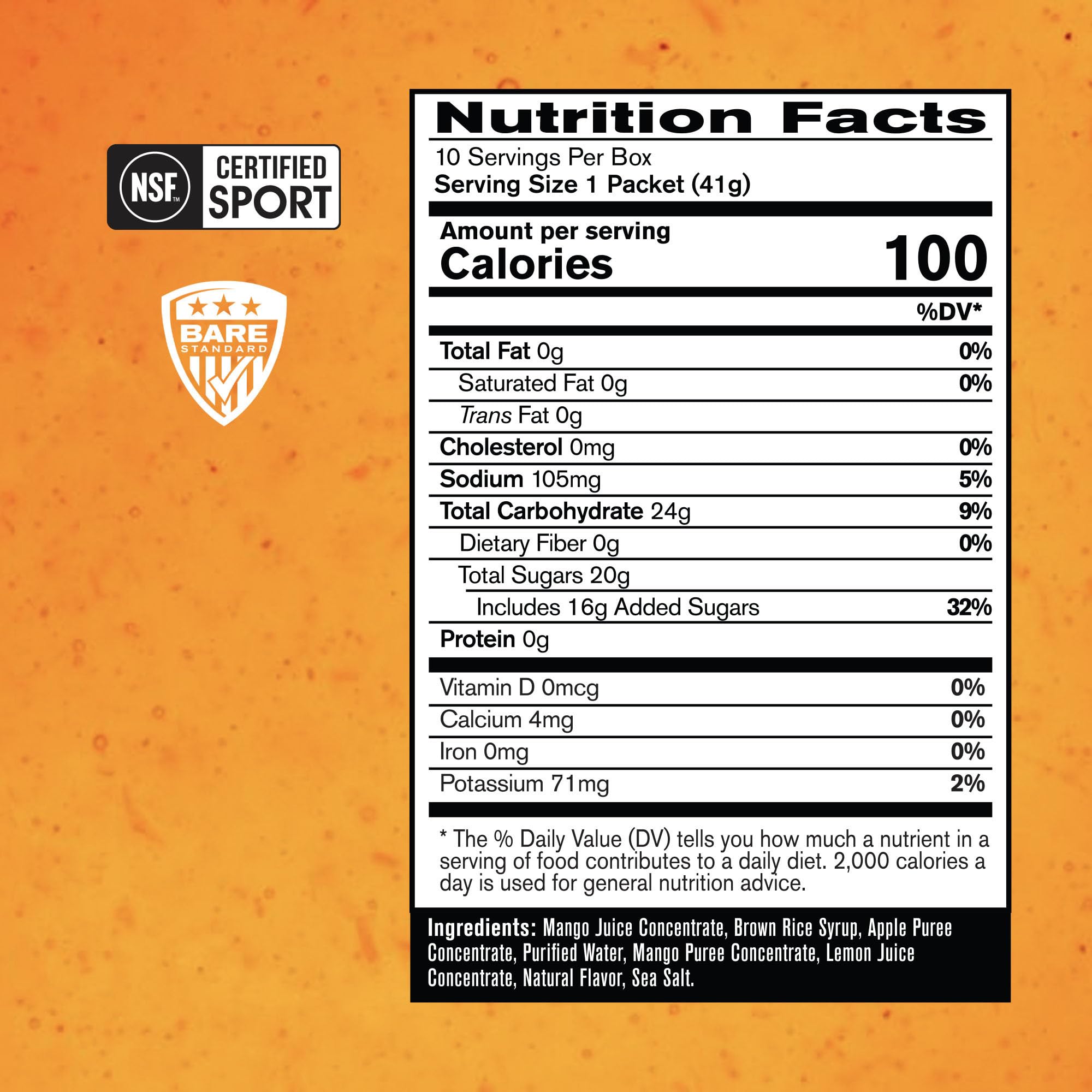 Back packaging with nutrition panel