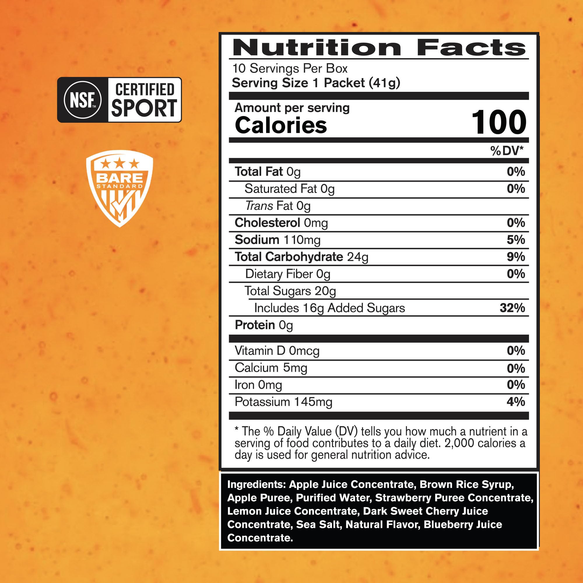Back packaging showing nutrition panel
