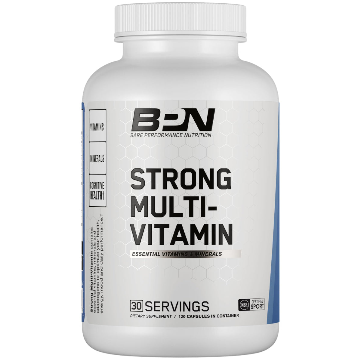 Front view of BPN Strong Multi-Vitamin bottle