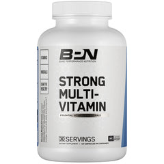 Front view of BPN Strong Multi-Vitamin bottle