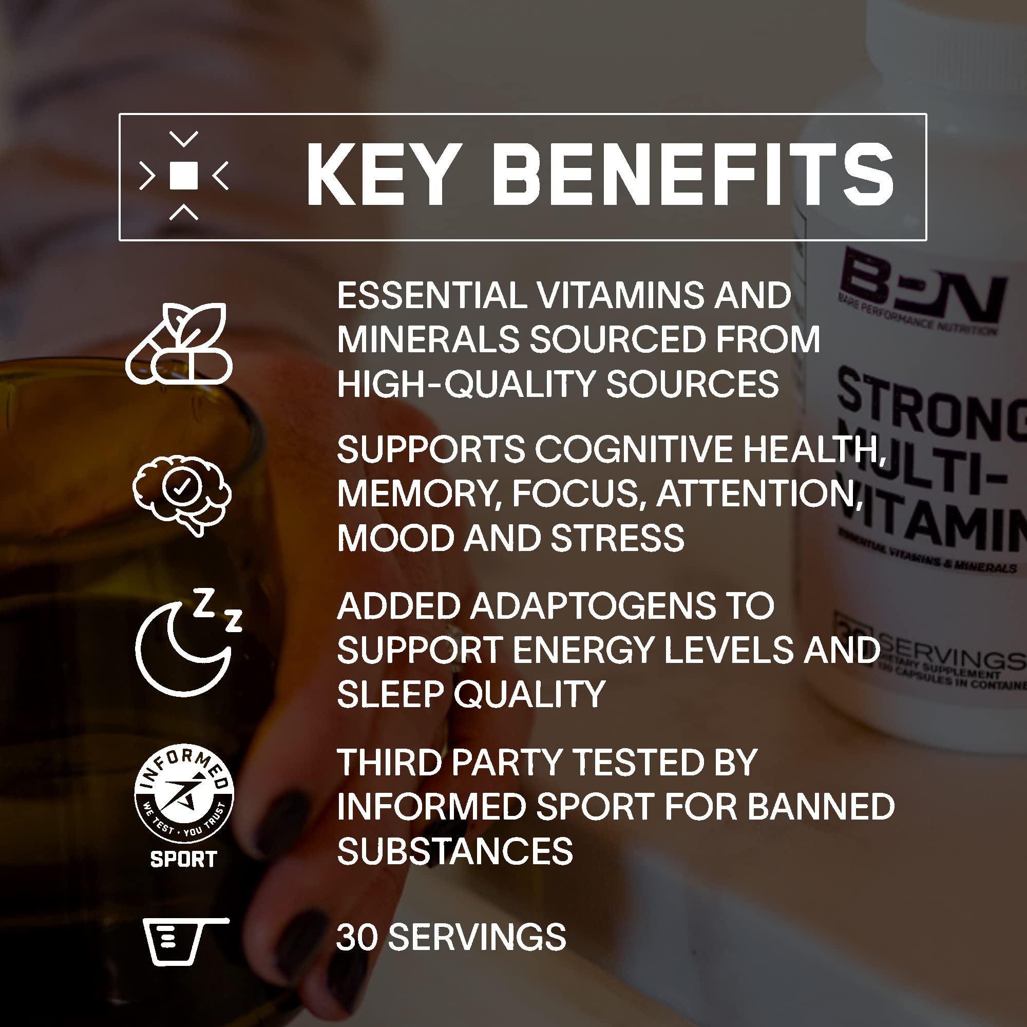 Key vitamins, minerals and ingredients of BPN Strong Multi-Vitamin