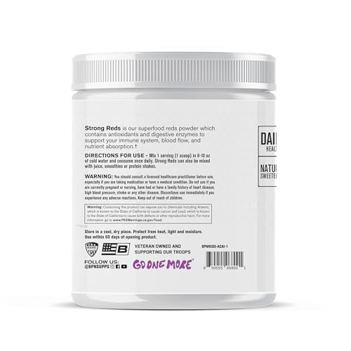 Close-up of the BPN Strong Reds nutrition label