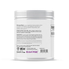 Close-up of the BPN Strong Reds nutrition label