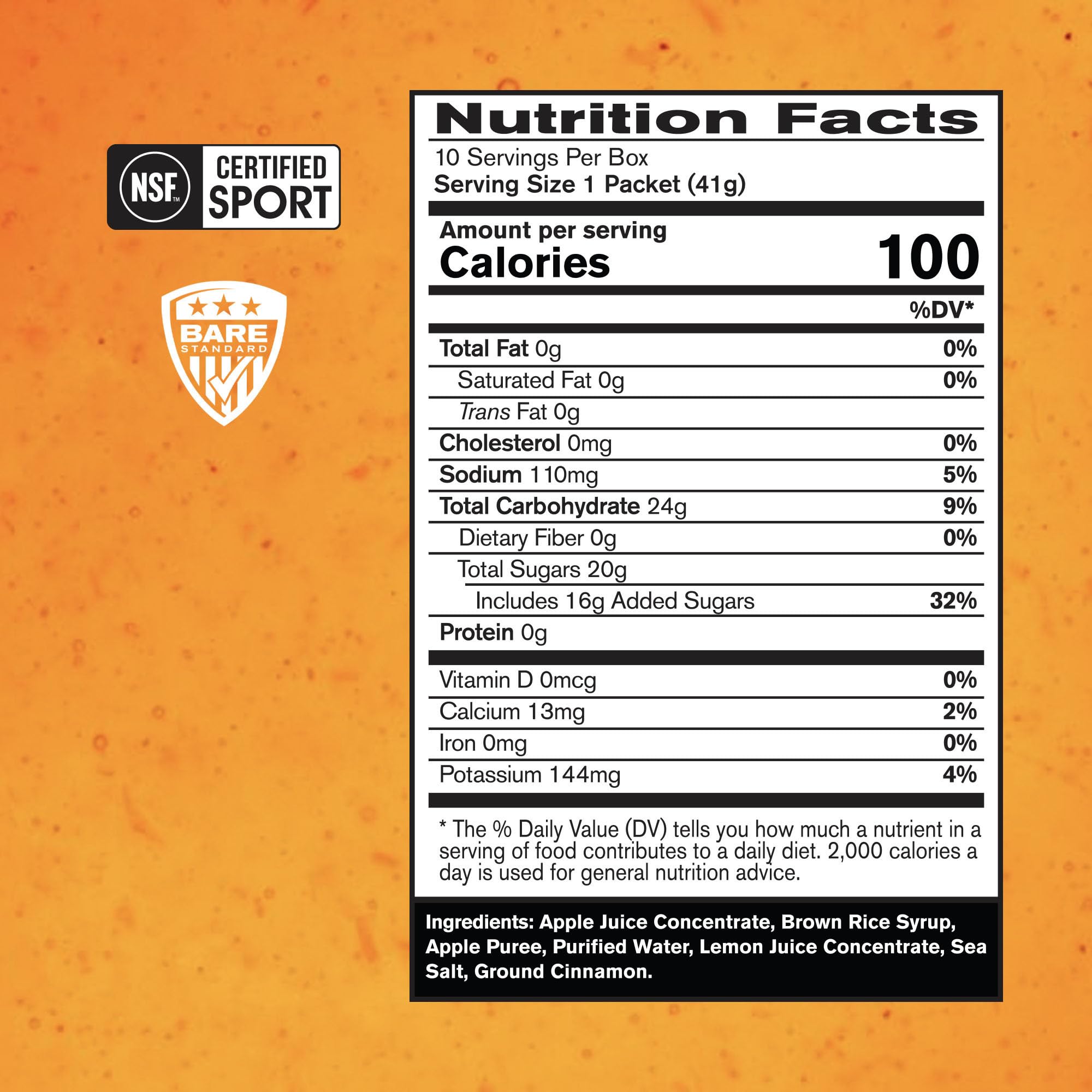 Back of BPN Go Gel Endurance Apple Cinnamon packaging with nutrition info