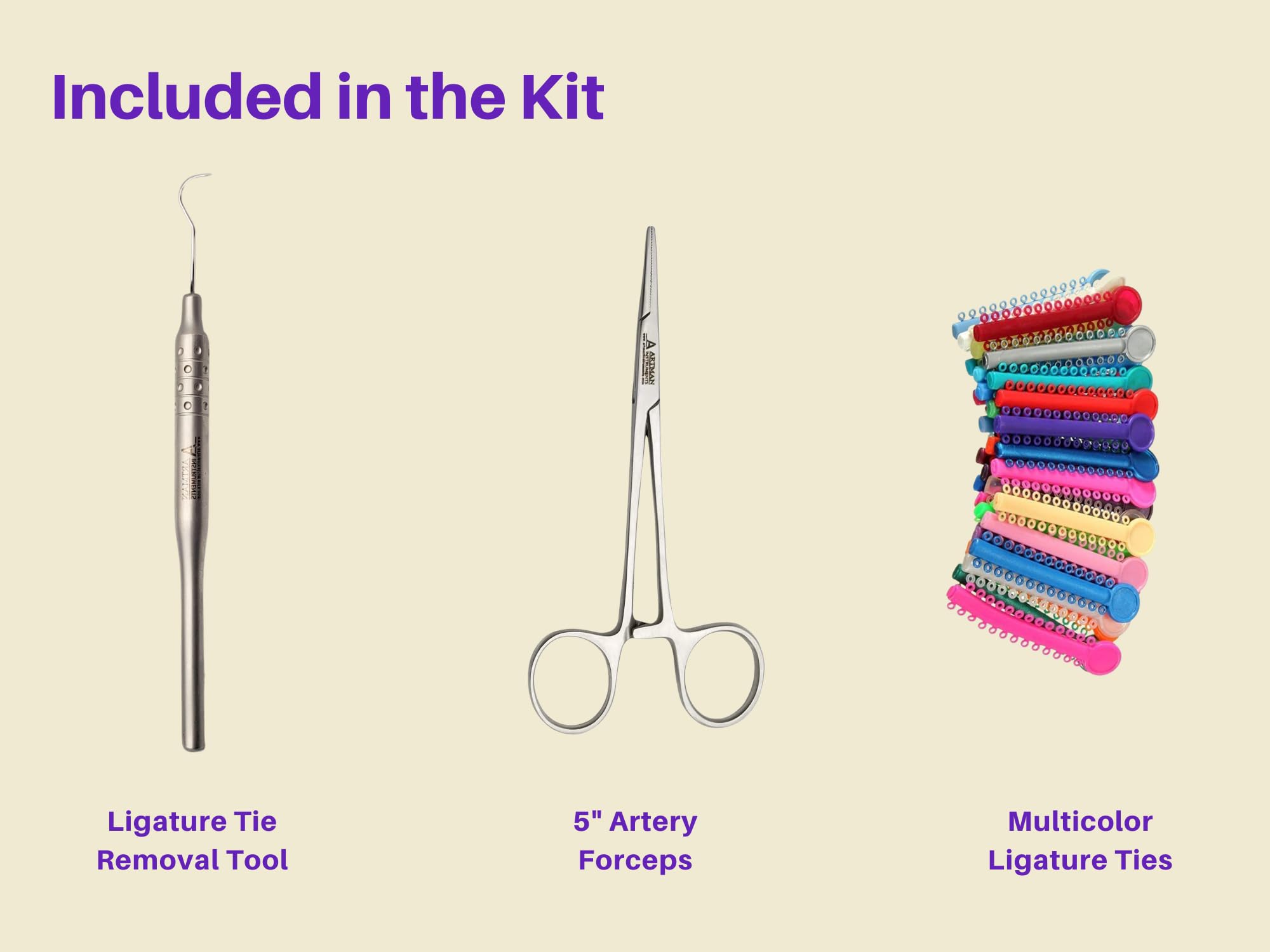 Medical grade tools included: ligature remover and forceps