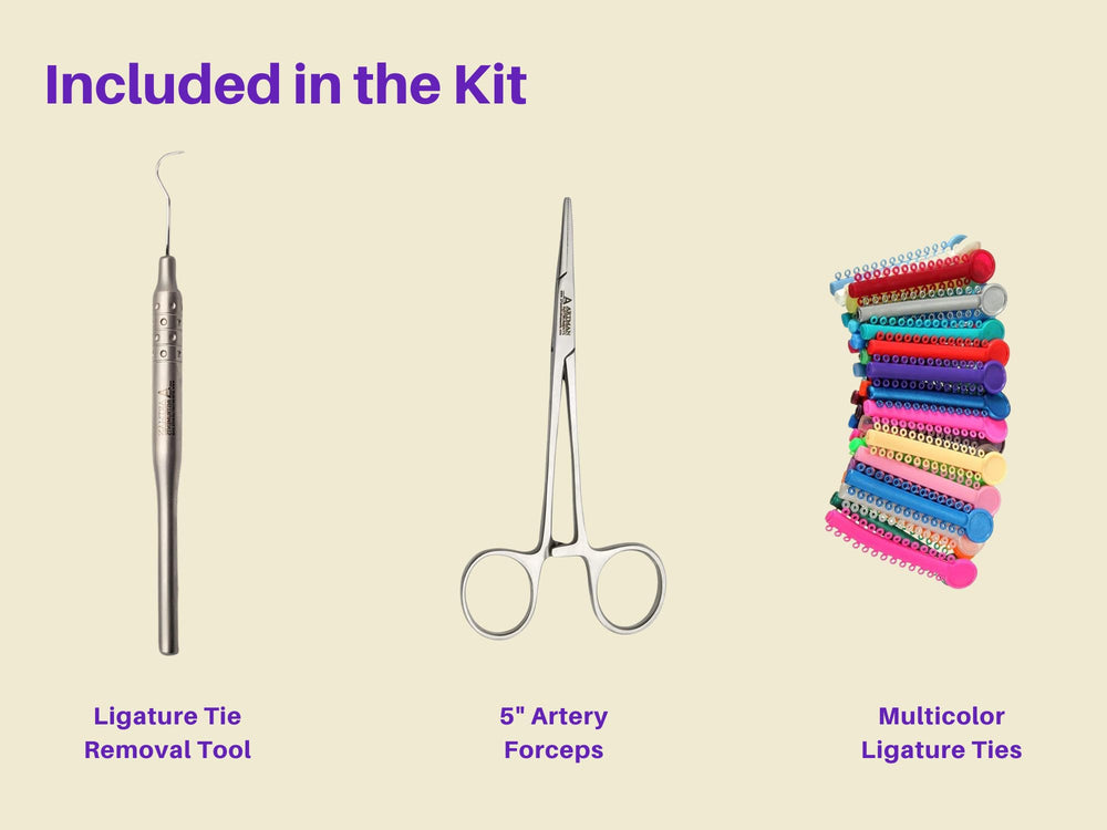 Medical grade tools included: ligature remover and forceps