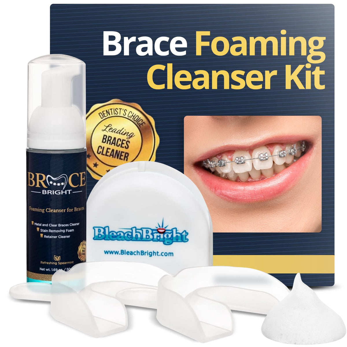 BraceBright braces cleaner foam bottle