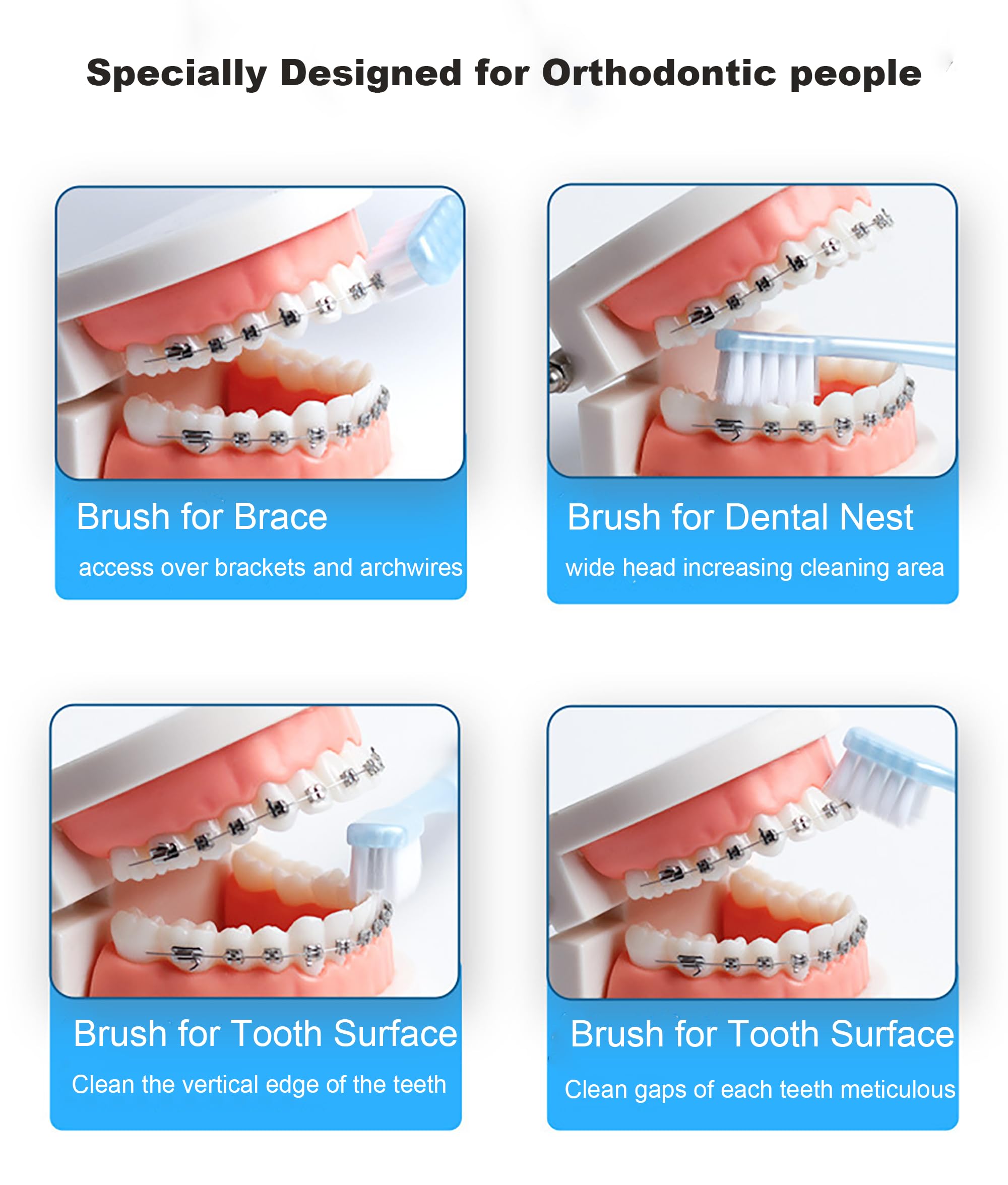 Close-up of soft bristles for braces and gentle brushing
