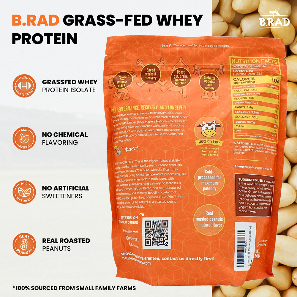 B.rad Grass-Fed Whey Isolate powder scoop highlights easy portioning for quick mixes
