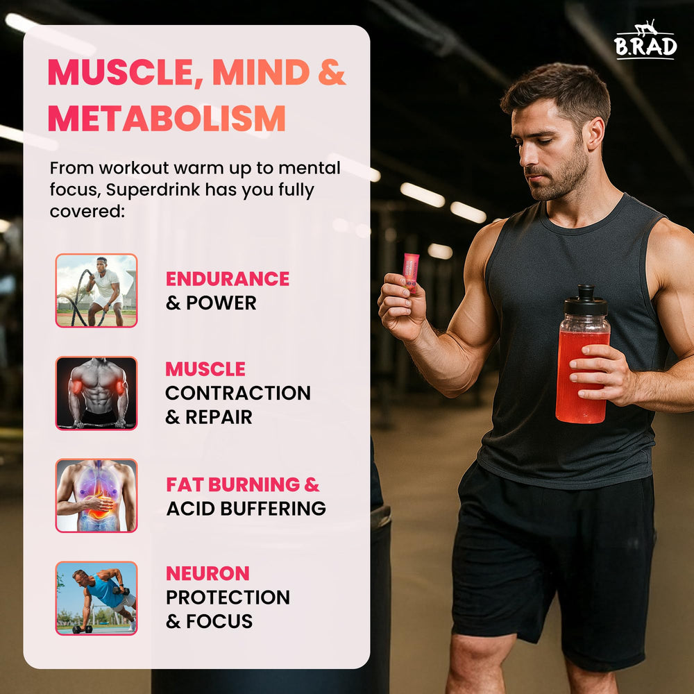 B rad Superdrink amino acids and citrulline ingredients indicating brain and muscle support