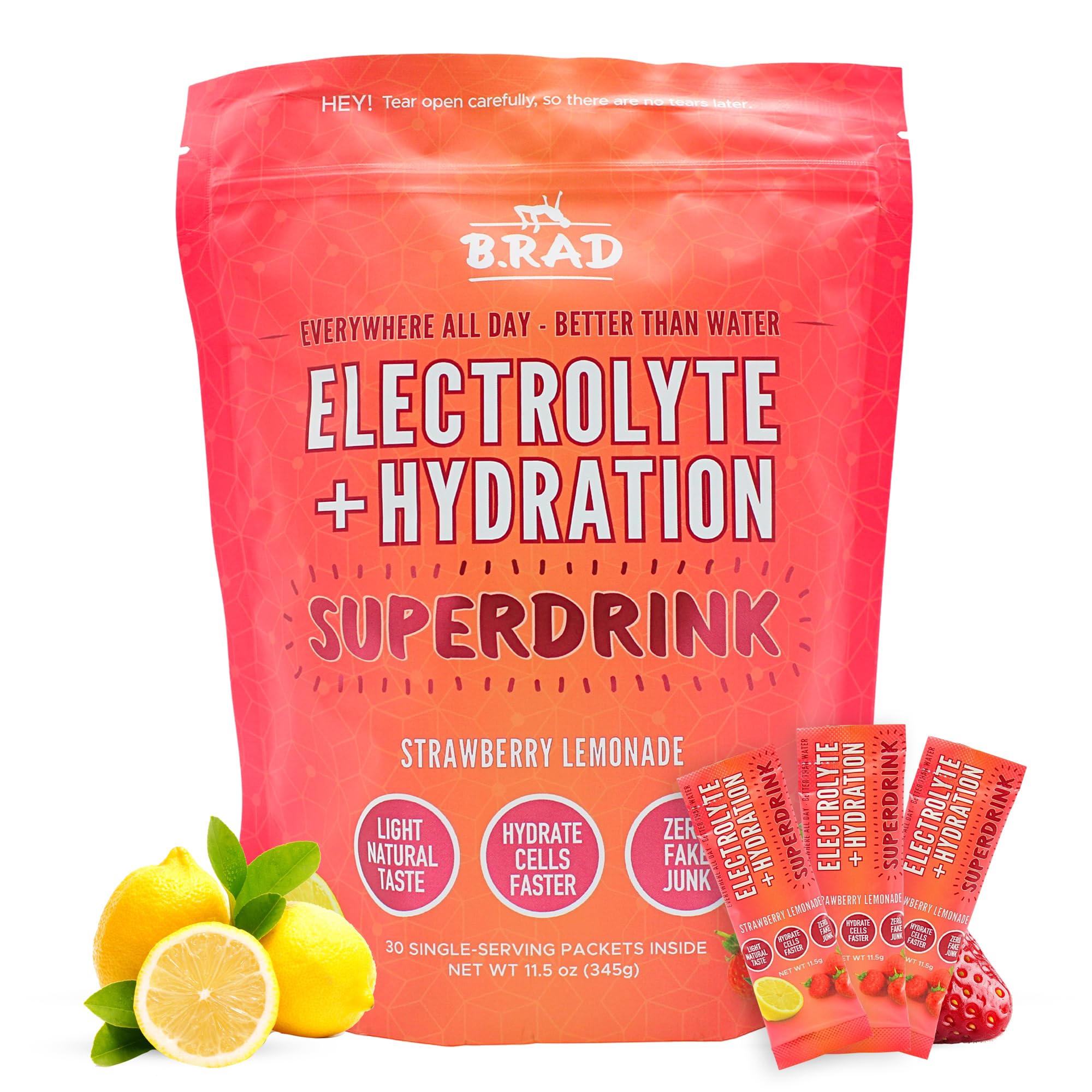 B rad Superdrink tub packaging front for quick hydration and performance